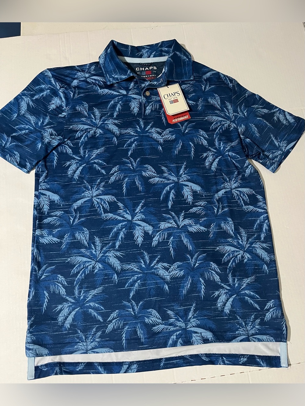 Chaps Men’s Navy Blue Palm-Print Polo Perfect for Summer vacation